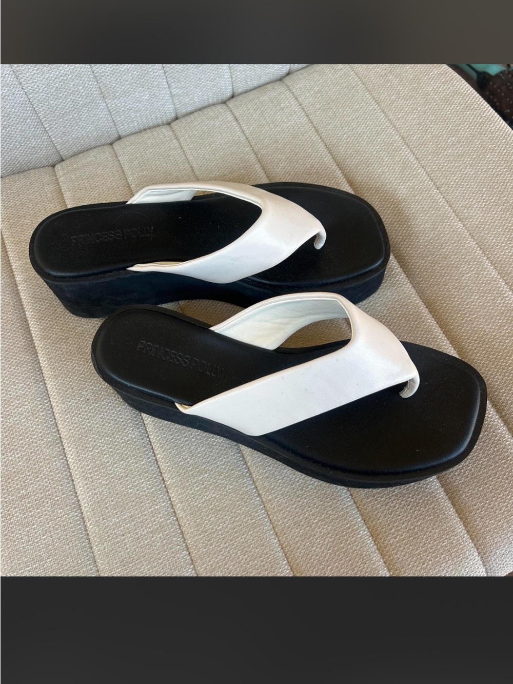 Princess Polly Black Platform Sandals with White Straps